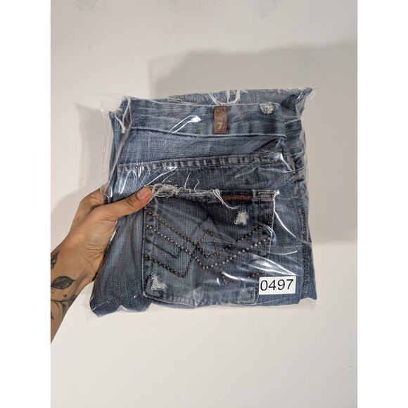 7 For All Mankind Womens Low Rise Destroyed Jeans Sz 28 Grunge Boho Festival - Picture 12 of 12